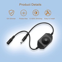 Variateur Manuel Yhint Black Line 12-24V pour Contrôle d'Éclairage, Contrôleur LED 1.5A, Variateur à Bouton, Charge Maximale 24W, Télécommande 5m