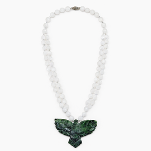 Collier Mala en perles de sélénite avec pendentif Phénix en zoïsite - Embrassez le renouvellement et la transformation - Product Image 2