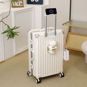 Aluminum Frame Trolley Case ABS Material 4 <b>Wheels</b> Durable Solid Color Luggage For Leisure Travel Spring 2023 - Product Image 2