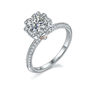1ct硅石戒指S925镀铂珠宝戒指心形花束钻石订婚戒指纯银奢华花