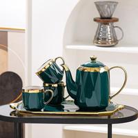 Ensemble de 8 tasses à café en porcelaine, soucoupes, glaçure colorée, théière en porcelaine à bord doré de luxe, ensemble de tasses à café en céramique avec plateau