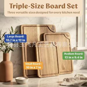 Juego de 3 tablas de cortar de acacia con acabado de cera de abejas no tóxica, bloques de madera para cortar en la cocina, rectangulares, color madera natural - Product Image 2