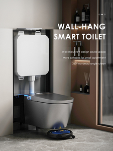 WC suspendu mural de luxe sans bride avec chasse automatique, bidet intégré, gris, toilette intelligente murale - Product Image 5