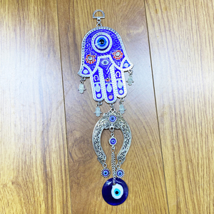 Regalo Judaico para Sala de Estar, Decoración para el Hogar, Mano de <span class=keywords><strong>Fátima</strong></span>, Colgante de Metal con Forma de Silla de Montar, Ojo Turco de Cristal Azul, Decoración Metálica Hamsa - Product Image 4