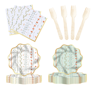 DAMAI Floral Paper <b>Plates</b> and Napkins Party Floral Party Supplies Baby <b>Shower</b> Dinnerware Sets for 8 Guests - Product Image 2
