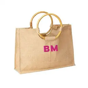 wholesale custom Gift Packaging jute tote bags, white Tote christmas bags jute with Cane Handle for Christmas/