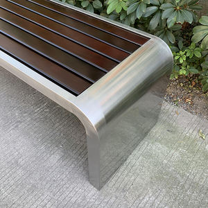 Banc de jardin contemporain en acier inoxydable résistant à la corrosion en métal élégant et siège boisé pour les espaces publics et les cafés en plein air - Product Image 3
