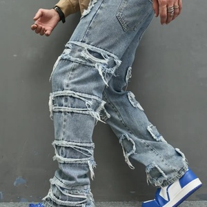 Jeans de Mezclilla para Hombre, Corte Recto, Lavado Desgastado, Transpirables, de Secado Rápido, Rotos, Color Azul Sólido, Ecológicos, Venta al Por Mayor Personalizada - Product Image 4