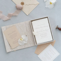 Boîte d'invitation de mariage personnalisée en lin gris avec couverture rigide et estampage à chaud, avec logo ou texte, cartes d'informations, mariage, Quinceañera, vacances