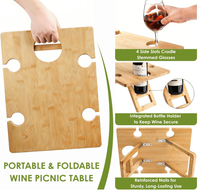 Table de pique-nique pliante moderne en bambou gravé avec support à vin intégré pour extérieur, camping et jardin