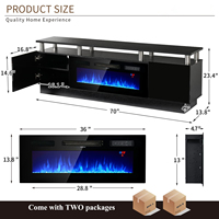 AJUNION Meuble TV Moderne et de Luxe avec Cheminée Électrique, Console de Salon avec Foyer, 5 Niveaux de Luminosité et 36 Couleurs LED