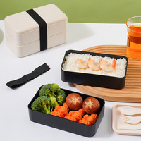 Boîte à bento pour étudiants en PP à un ou deux niveaux avec logo personnalisé, boîtes à lunch avec couvercle et ensemble de couverts