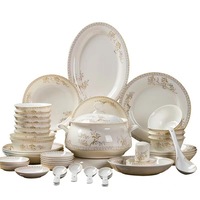 Service de vaisselle en céramique de luxe léger, compatible micro-ondes, modèle Lac des cygnes, style Jingdezhen, inspiration européenne, combinaison bol et assiette