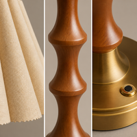 Lampe de table à abat-jour en lin, tige en bois, base en métal, variateur tactile, rechargeable, batterie 2600 mAh, sans fil, pour chambre à coucher, salon