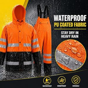 Ensemble <span class=keywords><strong>de</strong></span> <span class=keywords><strong>pluie</strong></span> 2 pièces personnalisé haute visibilité en PU : Veste <span class=keywords><strong>de</strong></span> <span class=keywords><strong>pluie</strong></span> et salopette imperméables et durables <span class=keywords><strong>pour</strong></span> pêcheurs - Product Image 2