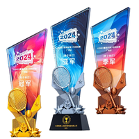 ELOR Trophées de médailles d'événements sportifs imprimés UV en verre de cristal plaqué or pour cadeaux de bienvenue ou plaques