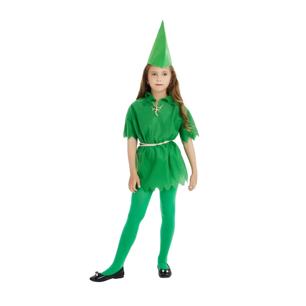 فتاة كيد الطفل الملابس أداء تأثيري بيتر بان كرنفال هالوين حزب الأخضر الأطفال زي