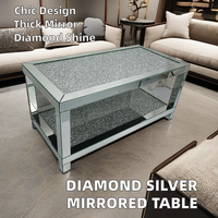 Table basse rectangulaire moderne de luxe avec diamant écrasé Mobilier de salon pour centre en verre miroir argenté pour la décoration intérieure