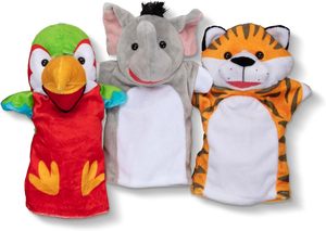 Juego de 6 marionetas de mano de <span class=keywords><strong>animales</strong></span> de felpa suave para niños pequeños, incluye elefante, Tigre, loro, jirafa, mono y cebra - Product Image 3