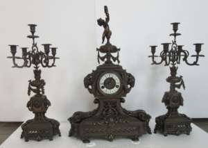 Reloj de Mesa Mecánico Vintage <span class=keywords><strong>Boulle</strong></span>, Imitación Antigua del Siglo XVIII, con Detalles en Oro Dorado Francés, y un Par de Candelabros - Product Image 2