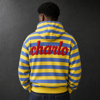 Sweat à capuche unisexe zippé à rayures color block bleu jaune, style streetwear, personnalisable OEM ODM, vente en gros, veste décontractée
