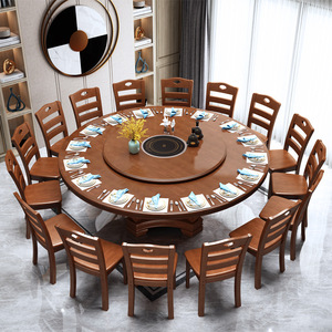 Set Moderno e Semplice per Ristorante Cinese, <span class=keywords><strong>Tavolo</strong></span> Rotondo Grande in Legno Massello con Sedie, Combinazione per Uso Domestico - Product Image 4