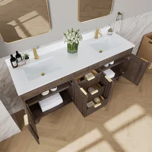 Fabbrica del Vietnam all'ingrosso moderno classico in legno massello per il <span class=keywords><strong>bagno</strong></span> <span class=keywords><strong>mobile</strong></span> lavabo doppio lavello MDF compensato melamina Board per Hotel - Product Image 4