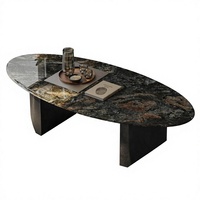 Table basse ovale moderne WISH, table de salon en pierre naturelle de luxe, meubles de salon, table à thé