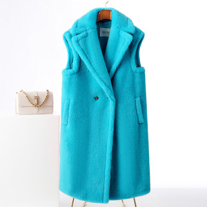 Abrigo de lana sin mangas para <span class=keywords><strong>mujer</strong></span>, moda, Color sólido, a prueba de viento, largo, piel de oveja, <span class=keywords><strong>chaleco</strong></span> de piel de peluche - Product Image 4