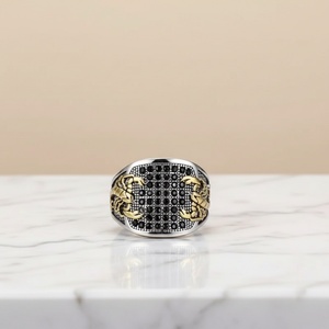 Two Tone Pave Setting Gold Plated Black <b>Crystal</b> Scorpion Animal Stainless Steel <b>Ring</b> - Product Image 4