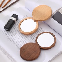 Miroir de Maquillage Compact HD à Main en Bois de Hêtre, Portable et Personnalisable, Petit Cadeau Beauté