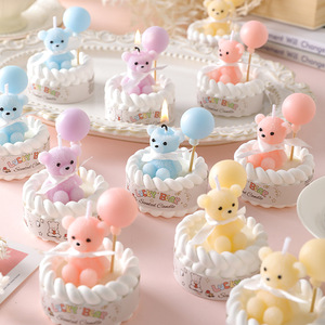 Mini Cake <b>Bear</b> Scented Candle Sweet Cartoon <b>Bear</b> <b>Balloon</b> Design Soy Wax Candle For Birthday Party Favor Desktop Decoration - Product Image 1