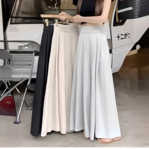 Nuovi <span class=keywords><strong>Pantaloni</strong></span> Lunghi da Donna a Gamba Larga a <span class=keywords><strong>Vita</strong></span> <span class=keywords><strong>Alta</strong></span> con Pieghe Tinta Unita Estivi Leggeri Casual ed Eleganti - Product Image 2