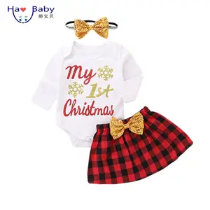Hao女婴圣诞礼服婴儿三件套2022新生儿女孩设计师套装