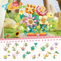 Bloques de Construcción Educativos de Plástico ABS, 12 Piezas, Diseño de Flores y Suculentas, Tema Natural, Ecológicos, para Armar, Venta al Por Mayor