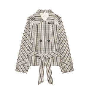 SHENZHU Manteau <span class=keywords><strong>Trench</strong></span> <span class=keywords><strong>Court</strong></span> Droit à Carreaux Simple et Élégant pour <span class=keywords><strong>Femme</strong></span>, Nouvelle Collection Automne 2026, avec Ceinture à Nouer 3705410 - Product Image 1