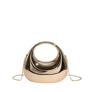 Metallic Acrylic Mini Handbag Women Crescent <b>Box</b> Clutch Bag Fashion Top Handle Purse Detachable Chain Crossbody Shoulder Bag - Product Image 4