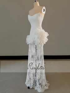 <span class=keywords><strong>Abito</strong></span> da sposa Ruolai QW02328 convertibile a due pezzi, lungo fino al pavimento, senza maniche, in <span class=keywords><strong>raso</strong></span> e pizzo, per ricevimento nuziale. - Product Image 3