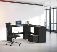 Bureau d'angle en forme de L avec tiroir pour dossiers, table d'ordinateur pour bureau à domicile de 51 x 59 pouces, poste de travail en bois noir