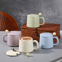 Grande tasse en céramique avec couvercle et cuillère, design moderne, couleur sous glaçure, pour café/thé domestique