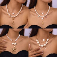 Collier superposé exagéré pour les vacances d'été à la mer, tendance, avec étoile de mer, coquillage, conque et perles, cadeaux pour femmes