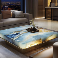 Table basse de luxe lumineuse en marbre naturel, table de salon haut de gamme en pierre de jade lumineuse et colorée pour villa, maison et bureau