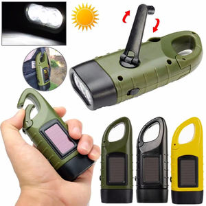 Lampe de poche LED à manivelle, alimentée par énergie solaire, équipement de survie rechargeable, torche à dynamo pour la pêche, la navigation de plaisance et la randonnée - Product Image 1