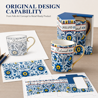 Tasse en céramique souvenir de Pologne, Europe, motif floral d'art populaire, tasse à café personnalisée, cadeau, fabricant, OEM, ODM, vente en gros
