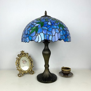 Lámpara de Mesa LED Flexible LongHuiJing de 16 Pulgadas con Pantalla de Vidrio Tintado Azul Púrpura Wisteria, E26, Estilo Rústico Retro - Product Image 2