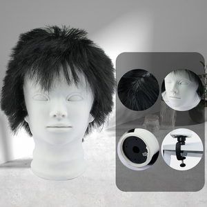 Tête d'entraînement pour hommes avec cheveux 100% naturels, outils de coiffure pour étudiants en barbier, tête de mannequin de 24 cm avec support - Product Image 2