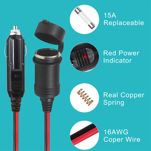 12V elektrik siyah kırmızı spt-2 erkek araba çakmak kadın soket 3 yolları splitter kablosu - Product Image 4