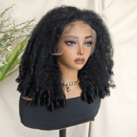 Perruques Bob en cheveux humains bouclés afro crépus à 250 % de densité, avec dentelle frontale, boucles birmanes, double trame, cheveux Remy pour femmes noires