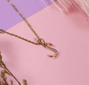 Personalized Gold <b>Initial</b> <b>Pendant</b> with Diamond Alphabet Letter Charm Simple Jewelry Gift for Women - Product Image 2