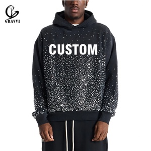 Custom Rhinestone Oversized Hoodie Streetwear Heavyweight Fleece <b>Pullover</b> Private Label OEM ODM <b>Men</b> Women - Product Image 1